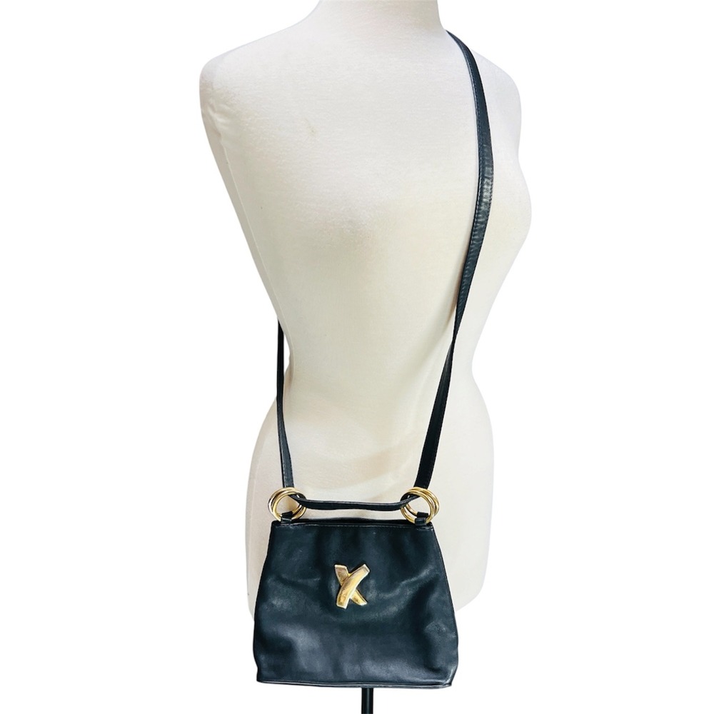 Paloma Picasso Vintage Navy Blue Leather Crossbody Shoulder Bag Made in Italy